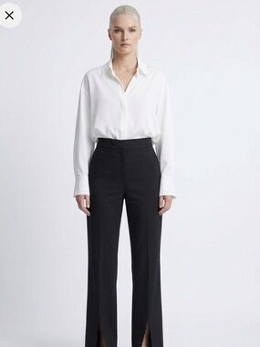 H&M Black Highrise Straight LegDress Pants With Leg Slit Size 6